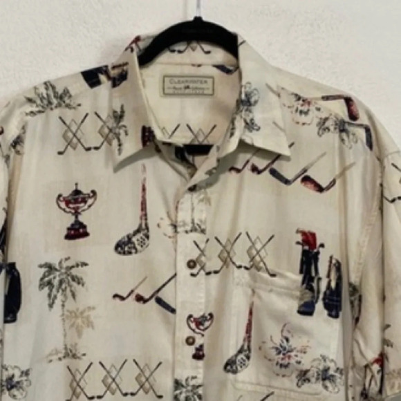 Clearwater Cream Hawaiian Vacation Short Sleeve Golf Button Down Shirt Size XL - Picture 2 of 8